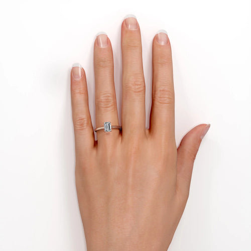 18K Rose Gold Plating Over Silver Emerald Cut Moissanite Solitaire Ring O1500