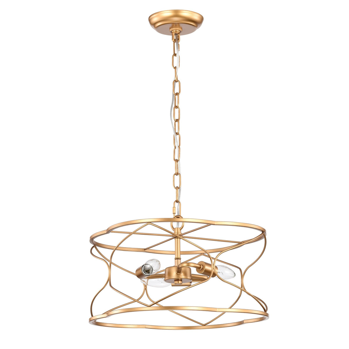 15" Matte Gold Ceiling Pendant Light with Caged Drum C810