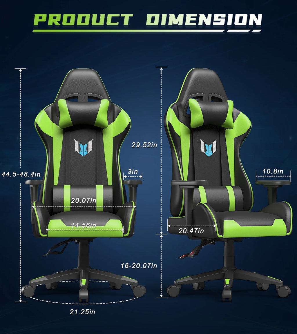 Black Green Gaming Chair with Headrest and Lumbar Support Z406