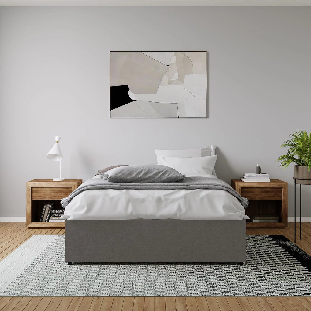Gray Linen King Platform Bed with Storage C5562