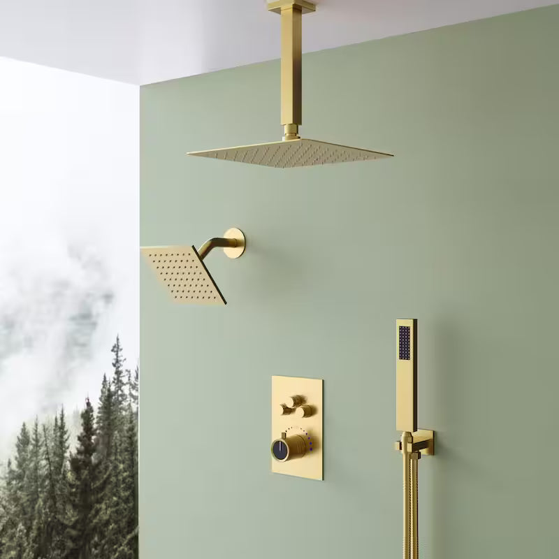 Brushed Gold Thermostatic Ceiling Mount Shower Head Z19181