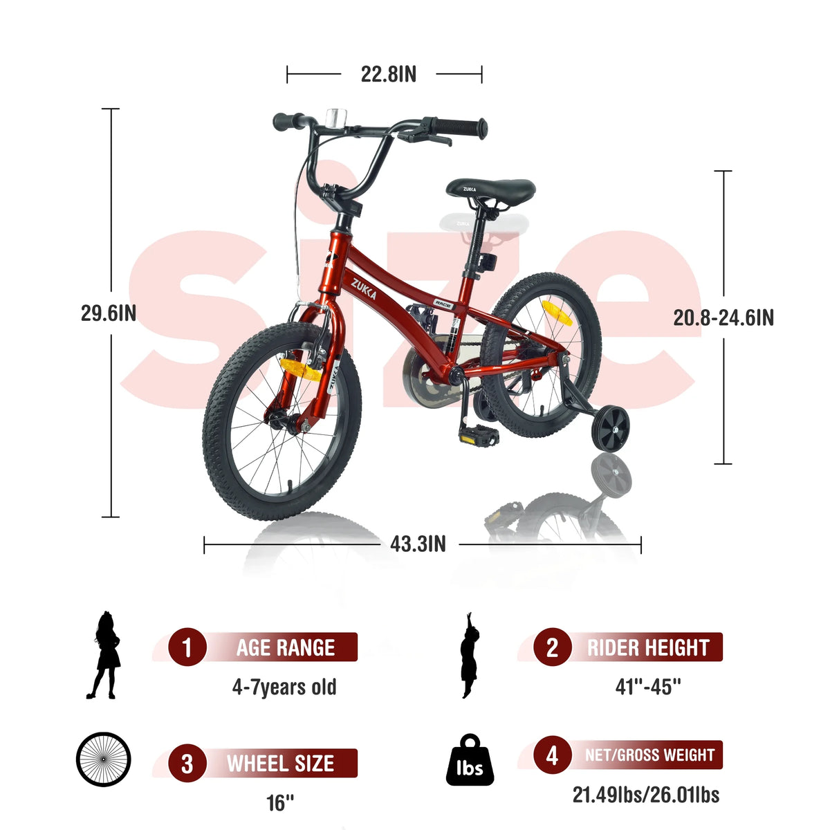 16 Inch Kids Bike with Training Wheels Orange R475