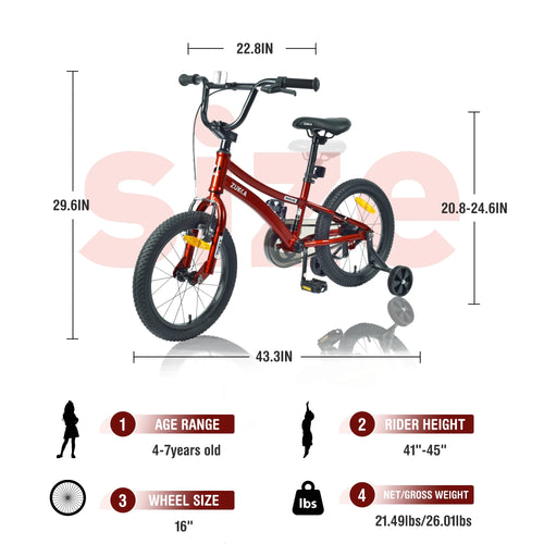 16 Inch Kids Bike with Training Wheels Orange R475