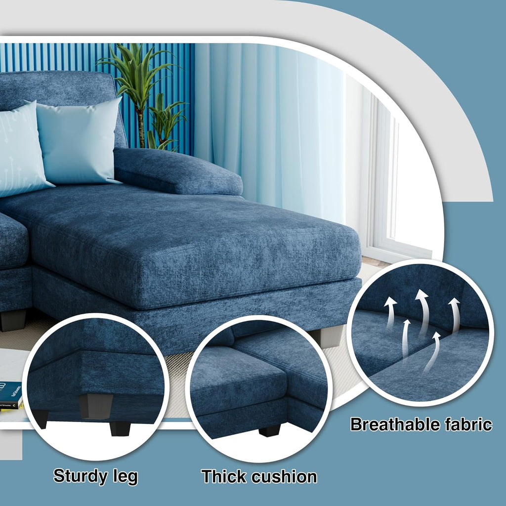 Blue Modular Convertible Sectional Sofa Couch with Double Chaise K932