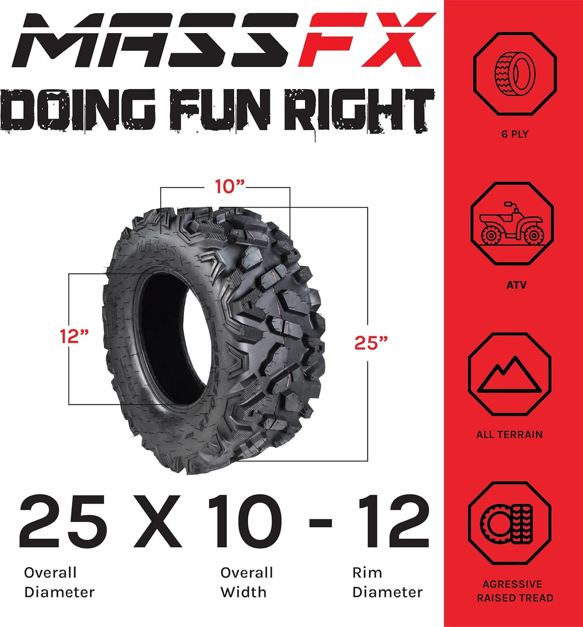 25x8-12 25x10-12 6 PLY 25" Tubeless ATV UTV Tire Set Y6527