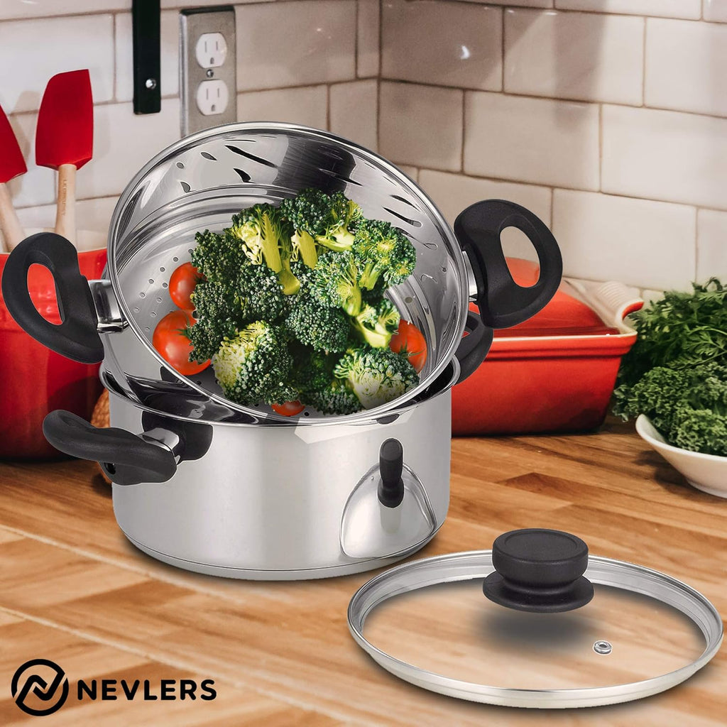 Stainless Steel 3 Quart Steamer Pot with 2 Quart Steamer Insert plus Vented Lid 3 Piece Set F557