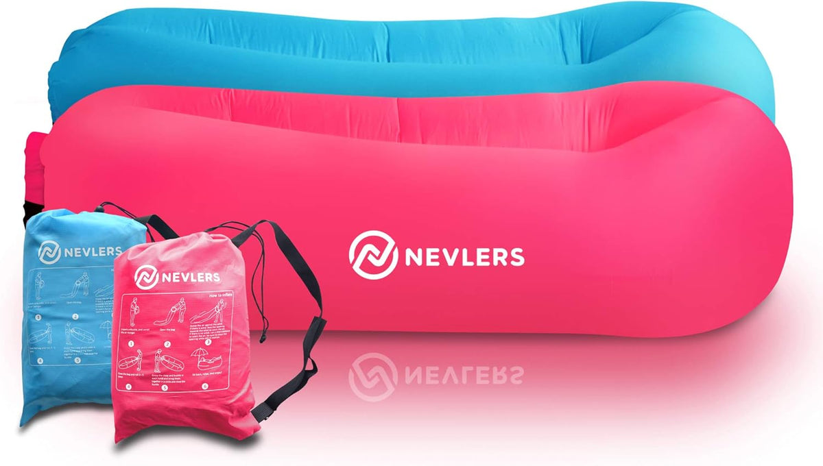 2 Pack Inflatable Loungers with Side Pockets and Travel Bags W97231