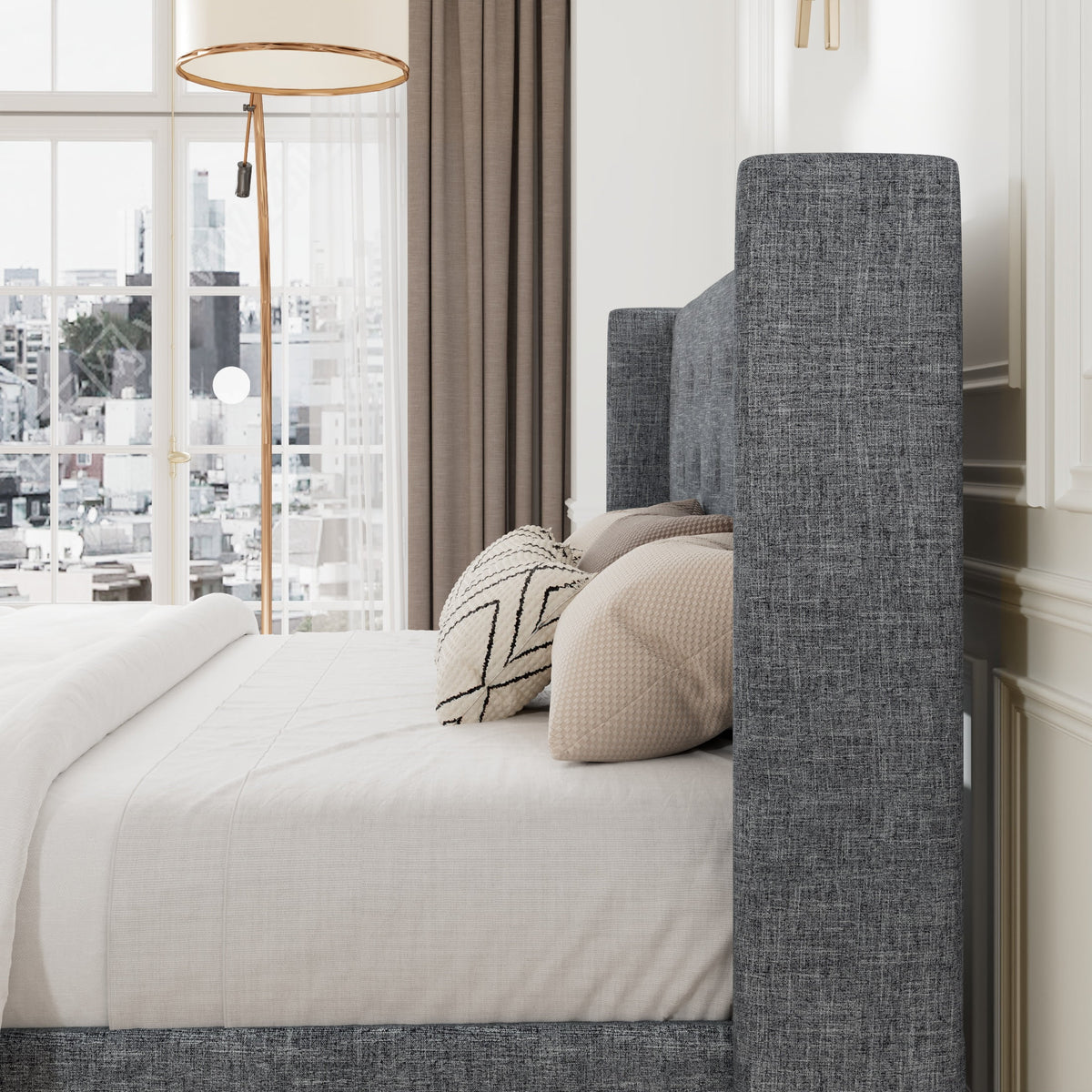 Queen Size Lift Up Storage Bed Frame with Wingback Headboard D6581