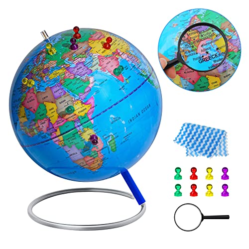 13" World Globe with Stand, Stainless Steel Stand, Blue B16965