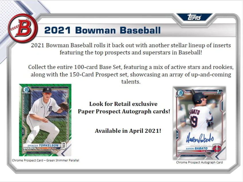 2021 Bowman Baseball Trading Cards Blaster Box 72 Cards E136