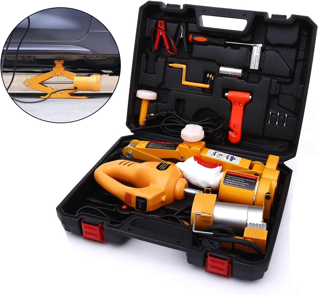 Electric Car Jack Kit 12V 3 Ton with Impact Wrench and Tire Pump I627