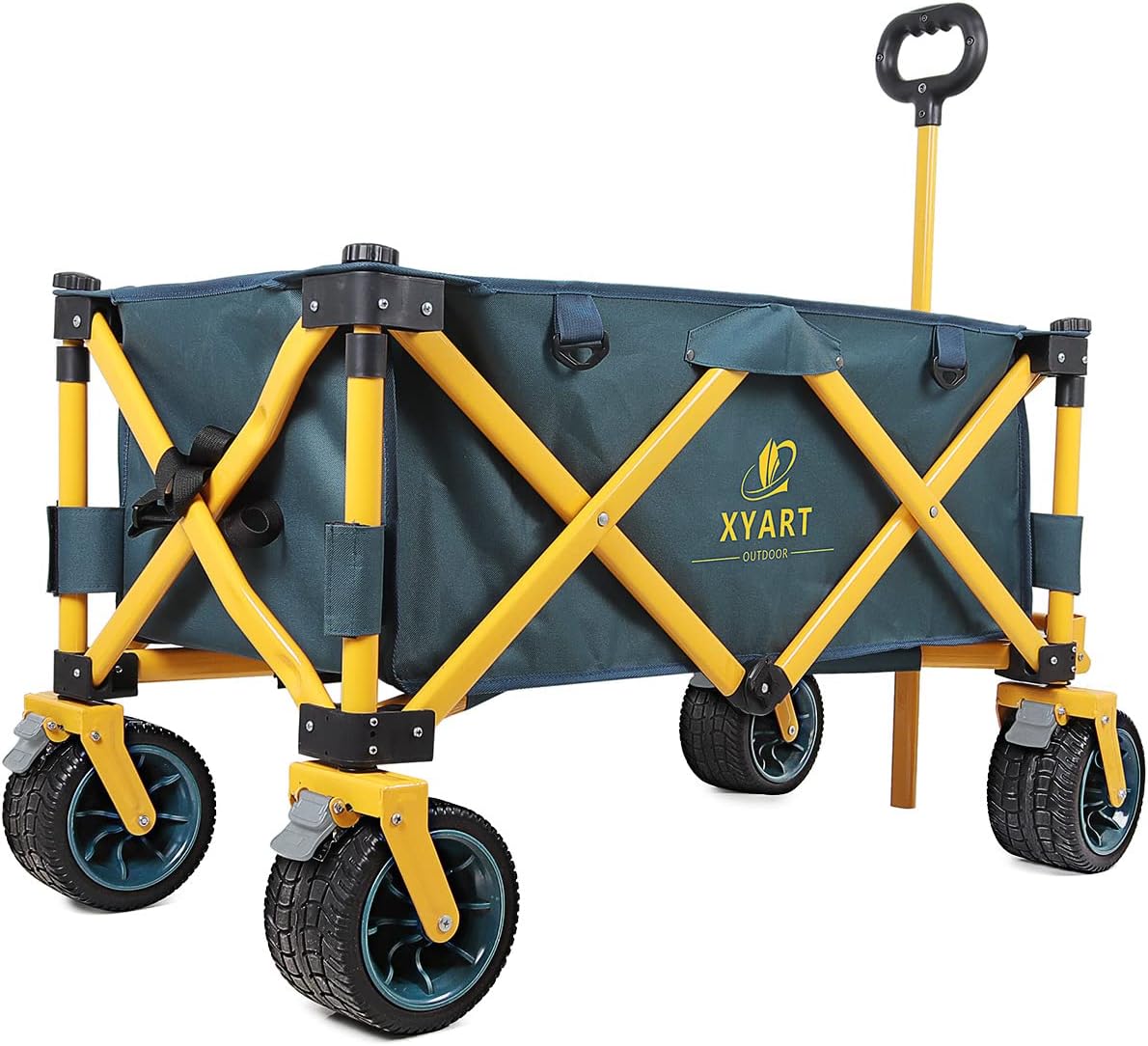Collapsible Wagon Cart Heavy Duty with Big Wheels Dark Green Yellow XL Q172601