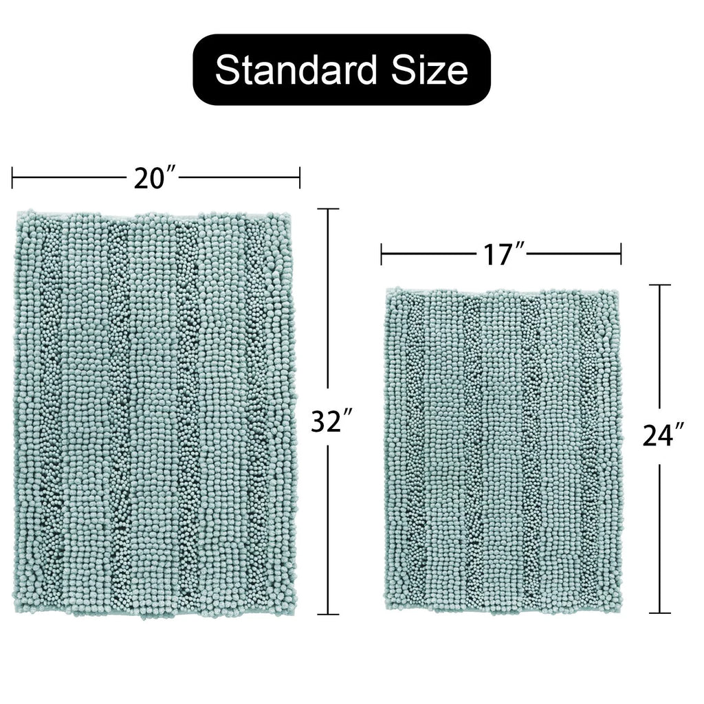 Chenille Bath Mat Set 2 Pieces Duckegg Blue 20" x 32" 17" x 24" S922
