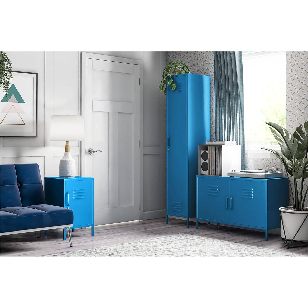 Blue Metal Locker End Table J2827