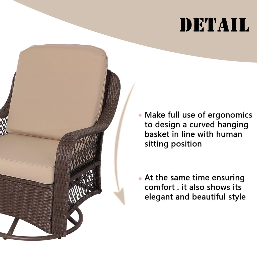 3-Pieces Patio Wicker Furniture Set with Side Table and Cushions X914