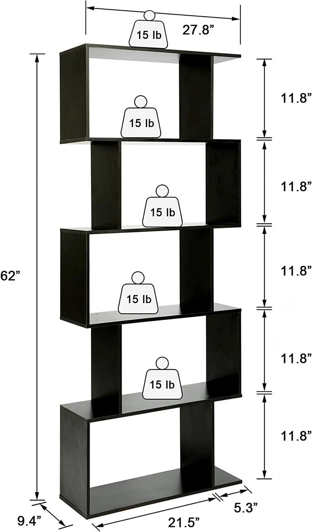 5-Tier Black Bookcase R638855