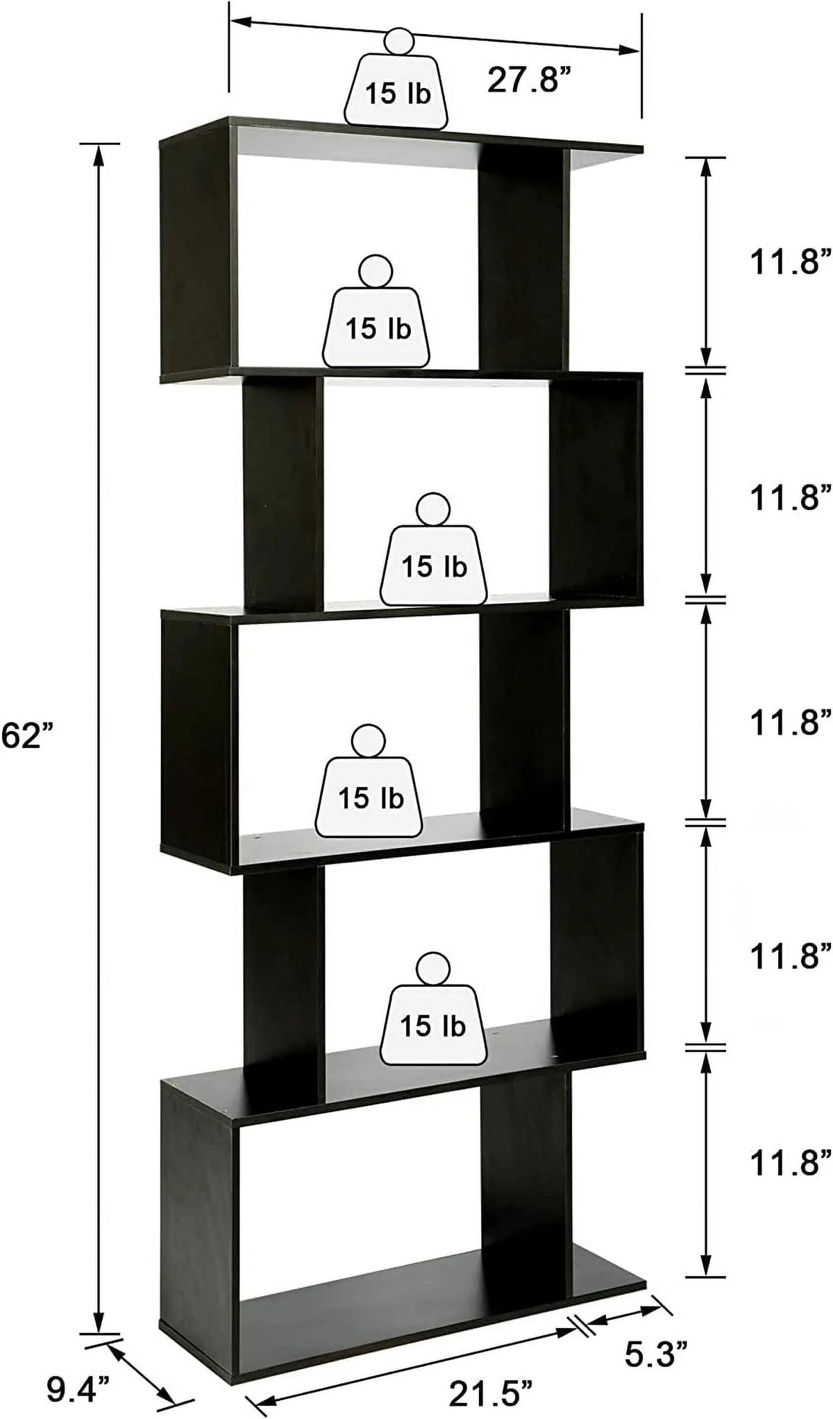 5-Tier Black Bookcase R638855