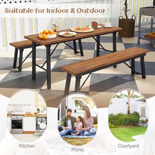 Foldable 59 Inches Narrow Outdoor Dining Table with Benches D925363