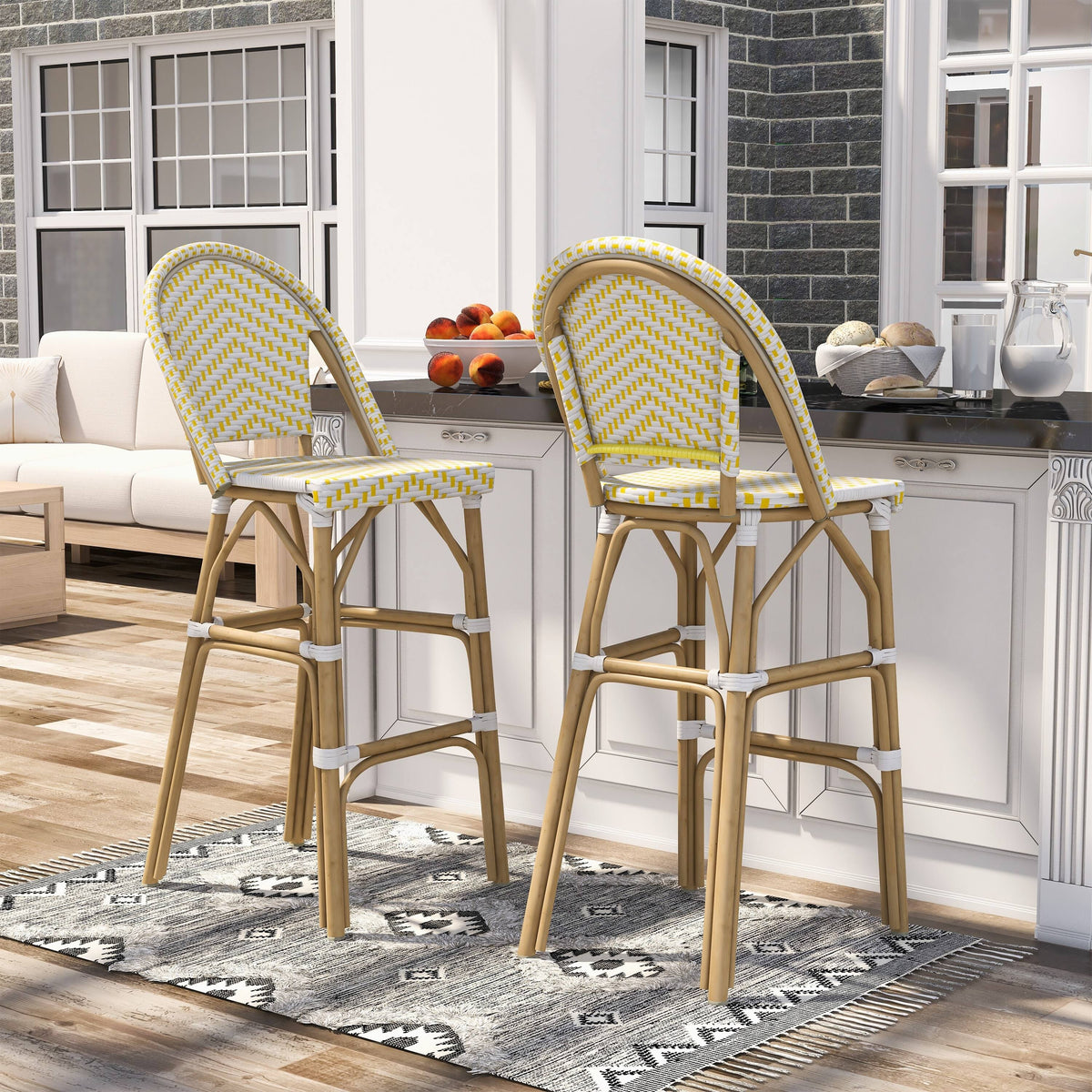 Navy & White Patio Bar Chairs (Set of 2) U15228