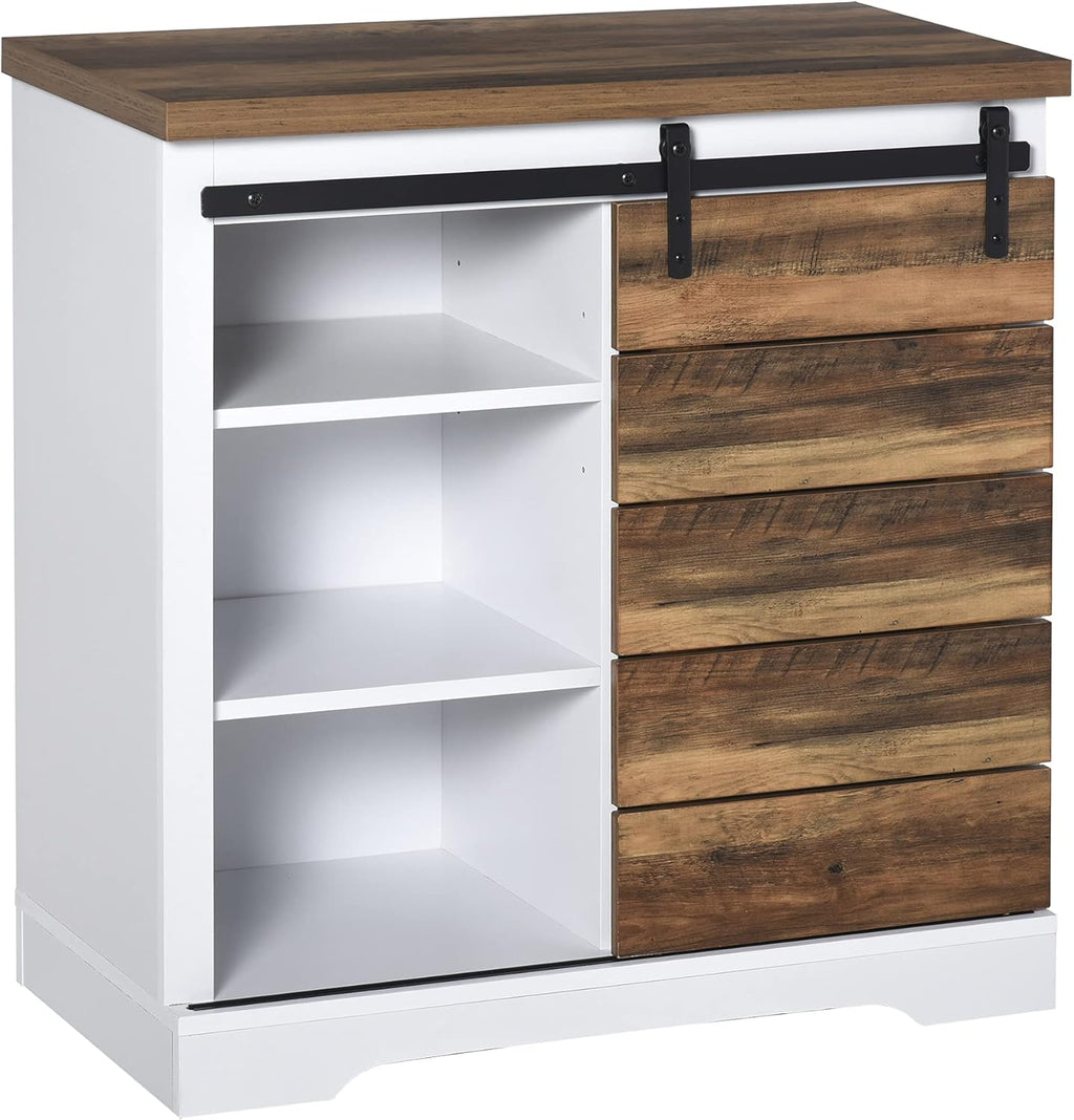 White/Brown Rustic Farmhouse Sideboard with Sliding Barn Door F1322