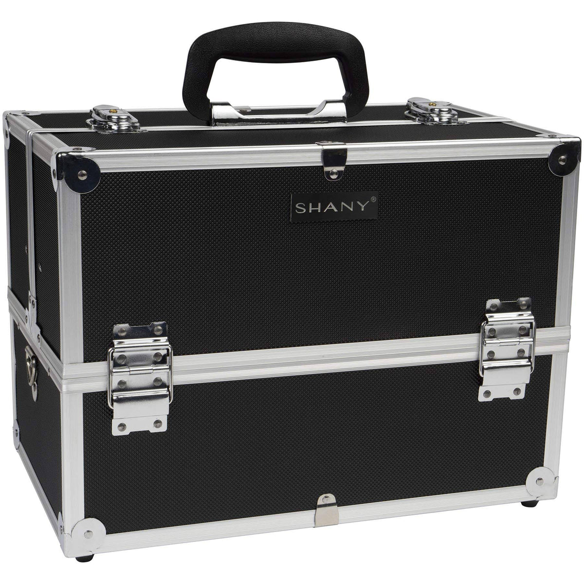 Jet Black Makeup Train Case with Shoulder Strap and Locks U276