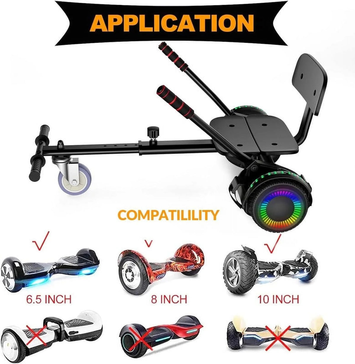 Black Hoverboard Seat Attachment for 6.5" 8" 10" Self Balancing Scooter O221294