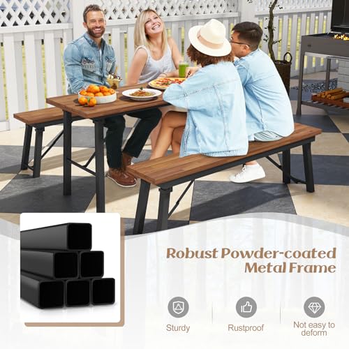 Foldable 59 Inches Narrow Outdoor Dining Table with Benches D925363