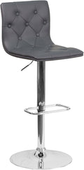 Tufted Vinyl Barstool with Base, Gray/Chrome E257433