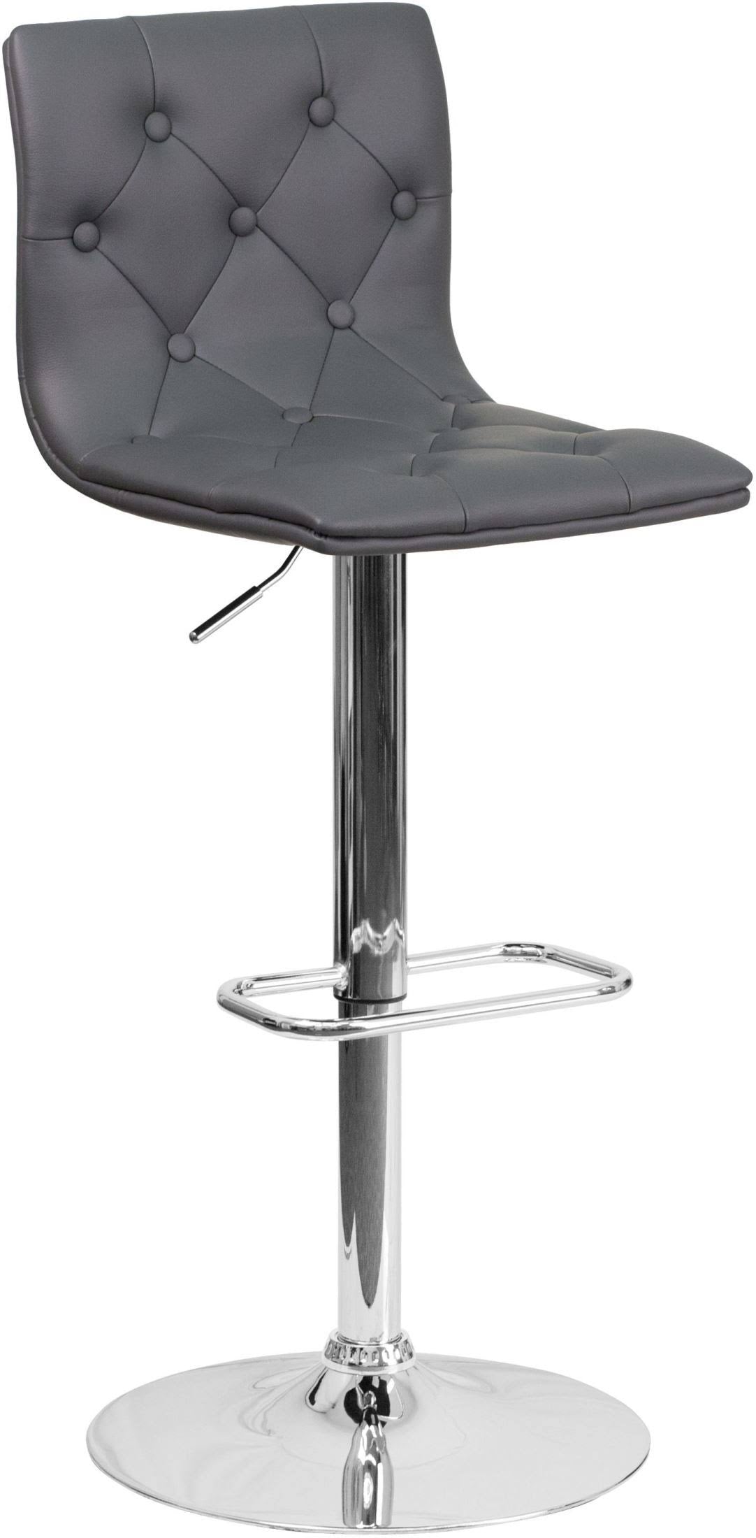 Tufted Vinyl Barstool with Base, Gray/Chrome E257433