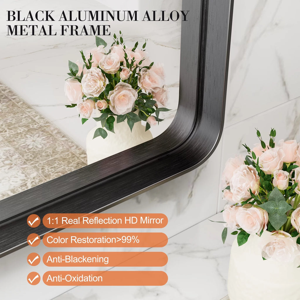 40"x 30" Black Rectangular Metal Frame Wall Mirror Y9068