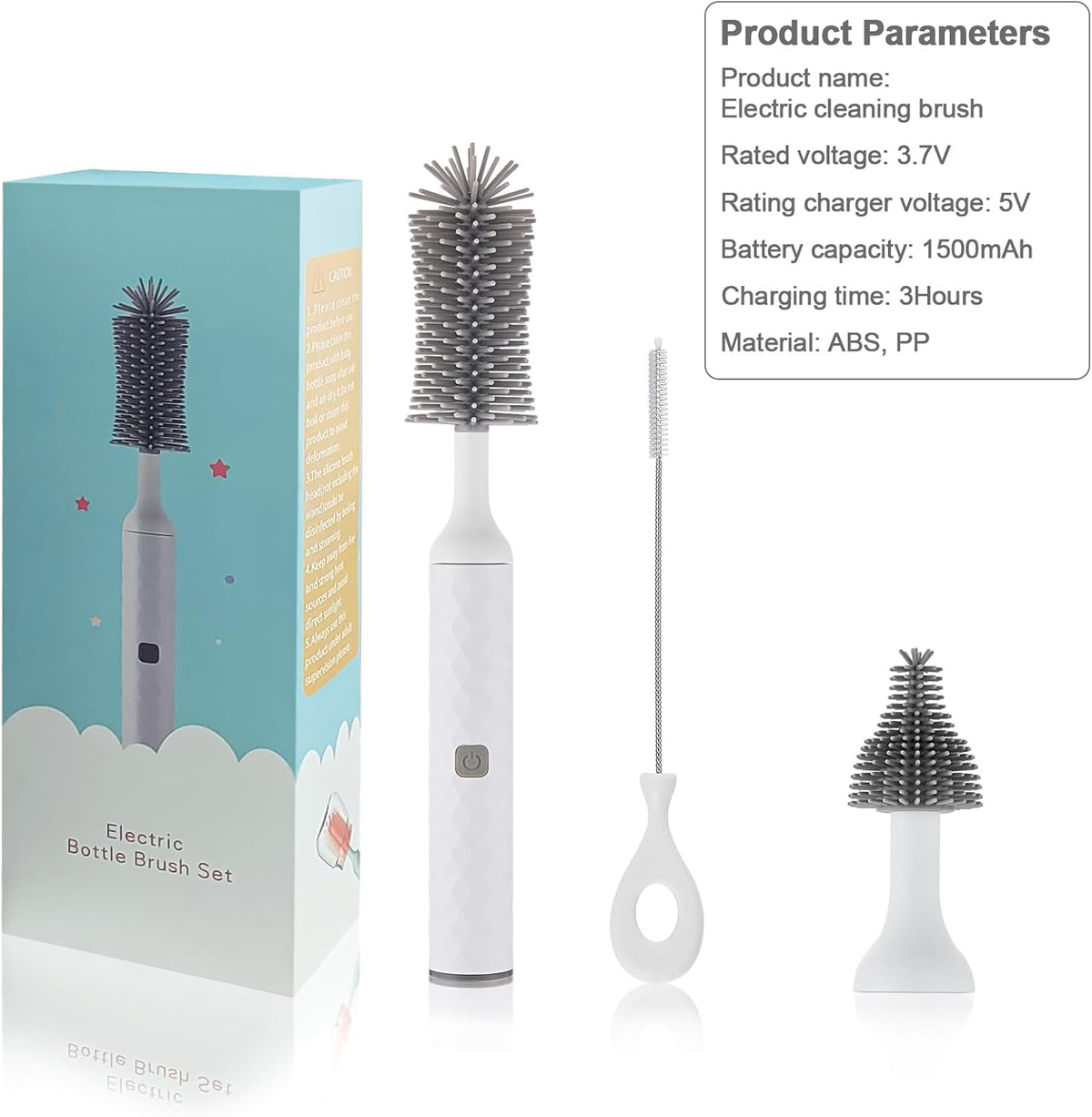 White 1500mAh Electric Baby Bottle Brush Set I716838