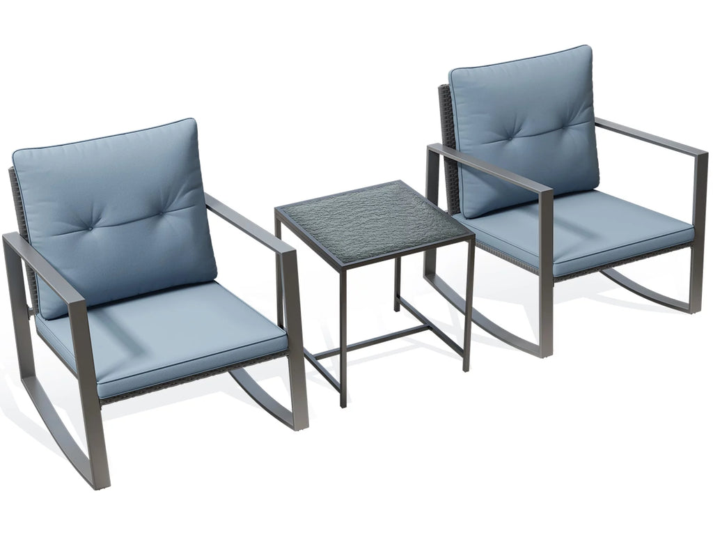 3-Piece Bistro Outdoor Cafe Furniture Set with Glass Table Grey X710828