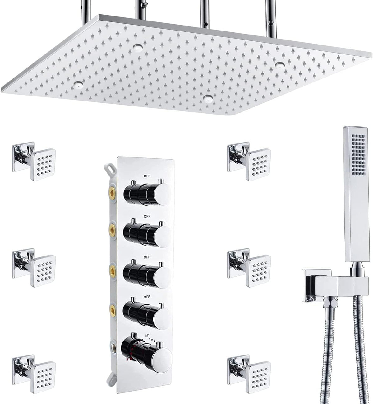 Brushed Gold Ceiling Mount Thermostatic Rain Shower System with Hand Shower C5336