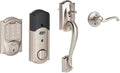 Satin Nickel Smart Deadbolt with Camelot Trim & Front Entry Handleset with Left Hand Lever K65485