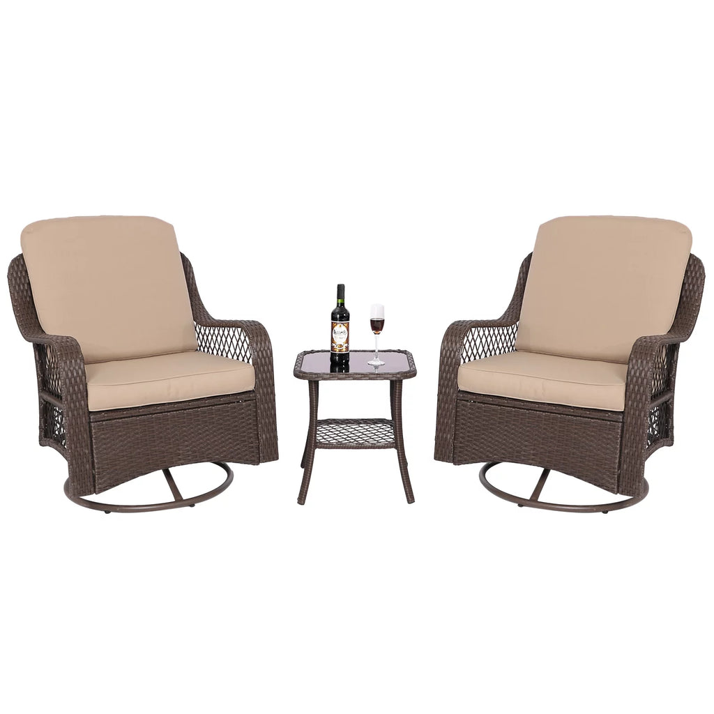 3-Pieces Patio Wicker Furniture Set with Side Table and Cushions X914
