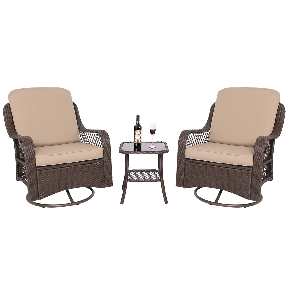 3-Pieces Patio Wicker Furniture Set with Side Table and Cushions X914