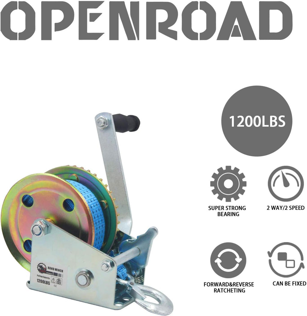 2500lbs Hand Winch with 32ft Blue Strap, Pack of 2 Y282