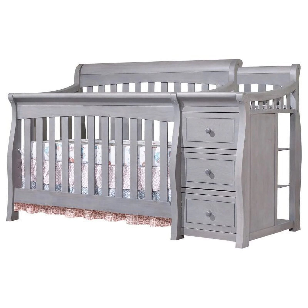 Gray Baby Crib with Changing Table and 4 Drawer Dresser Set U706
