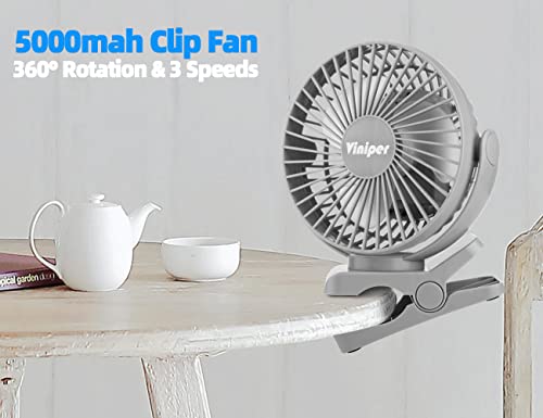 6 inch Rechargeable Clip on Fan, 5000mah Battery Desk Fan, 360° Rotation, 3 Speeds, Black N88846