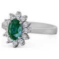 14K White Gold Oval Shape Natural Emerald Diamond Ring C41236