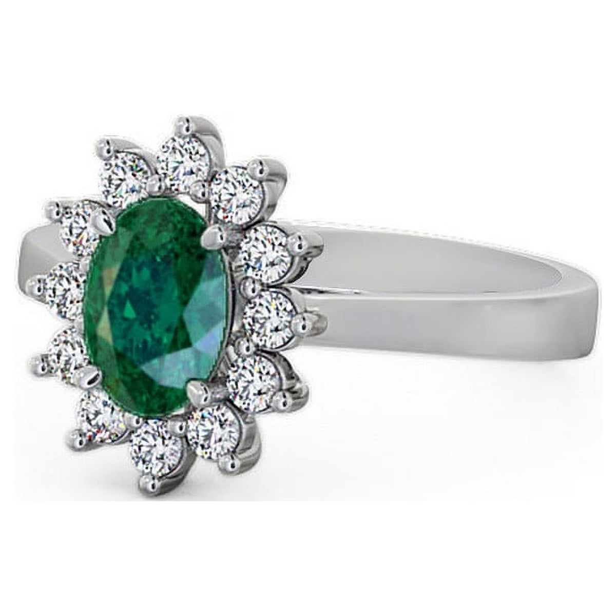 14K White Gold Oval Shape Natural Emerald Diamond Ring C41236