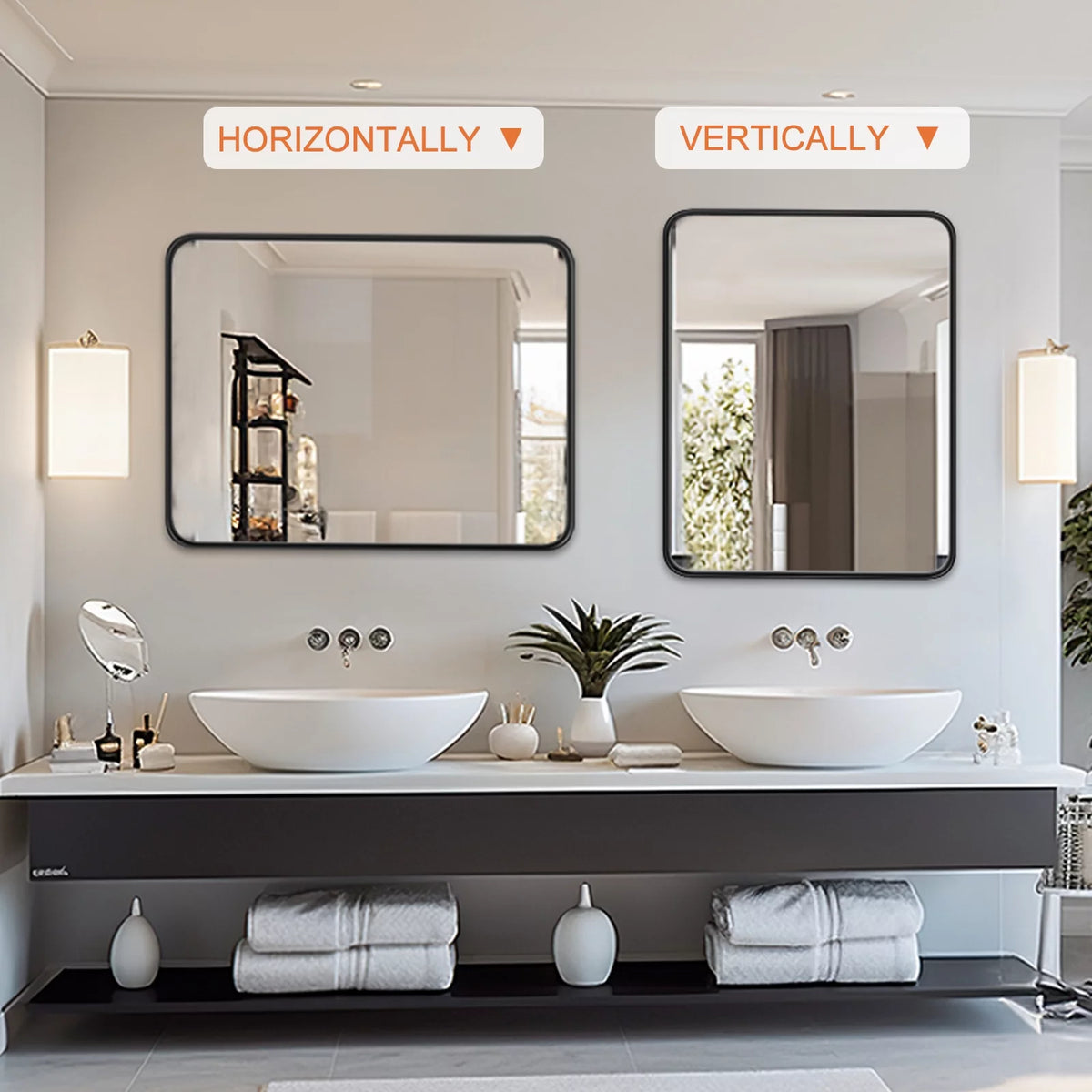 40"x 30" Black Rectangular Metal Frame Wall Mirror Y9068