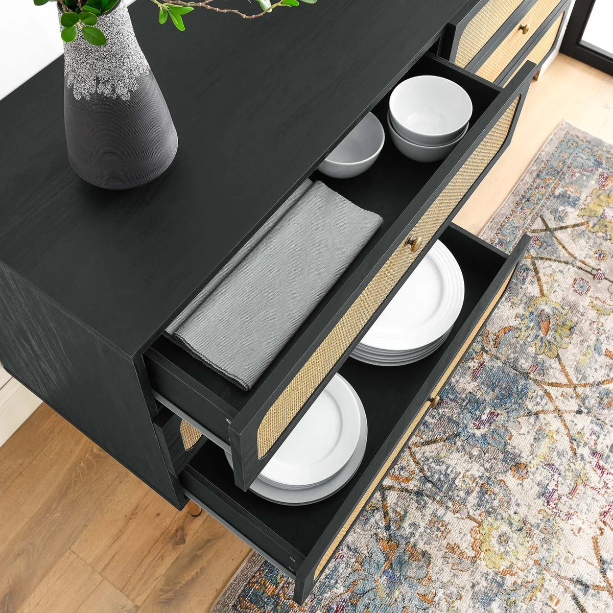 Black Wood Dresser Drawer Chest V508
