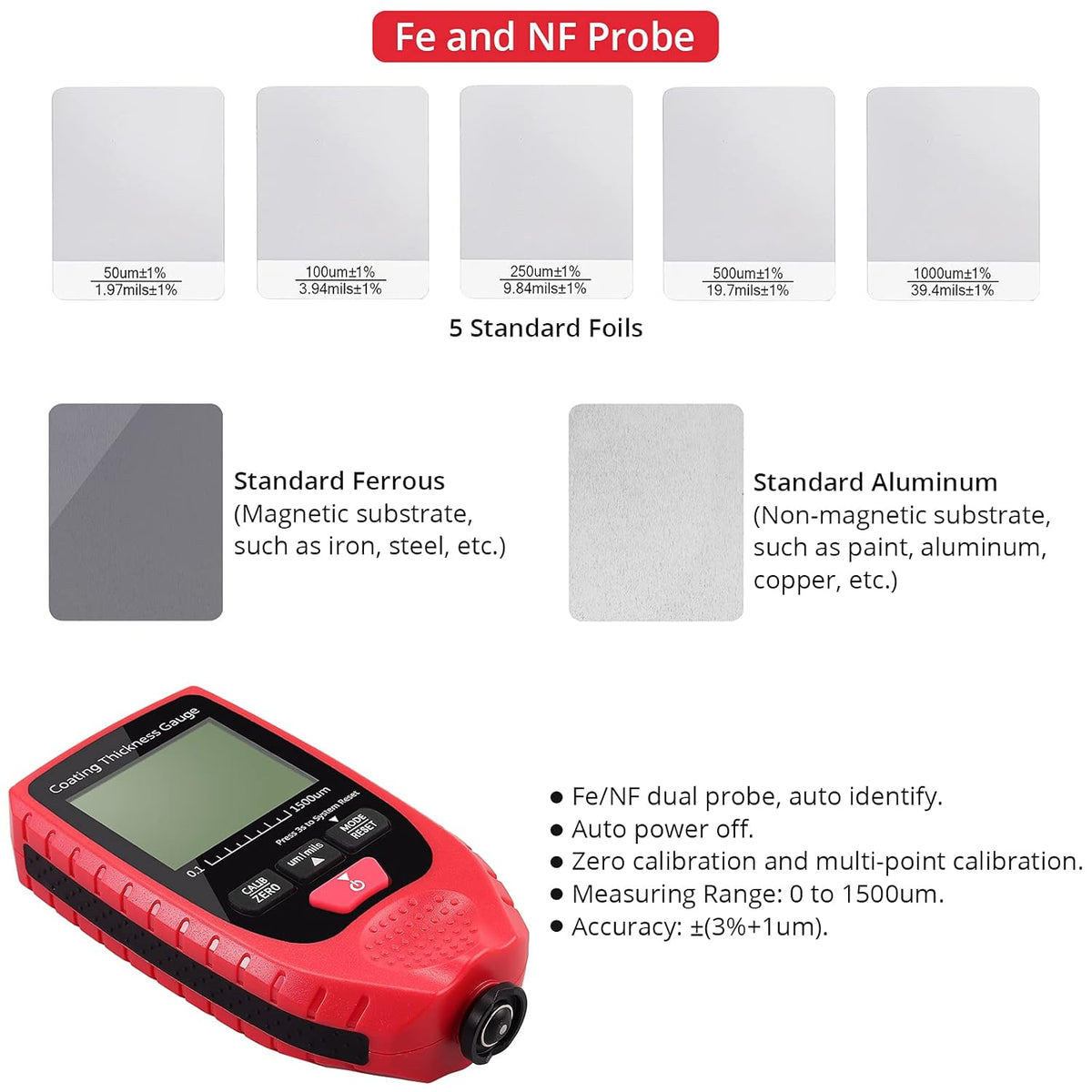 Paint Coating Thickness Gauge Meter Handheld with Backlight LCD D60153