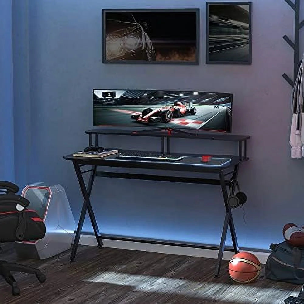 55 Inch Black Gaming Desk with Monitor Stand B479165