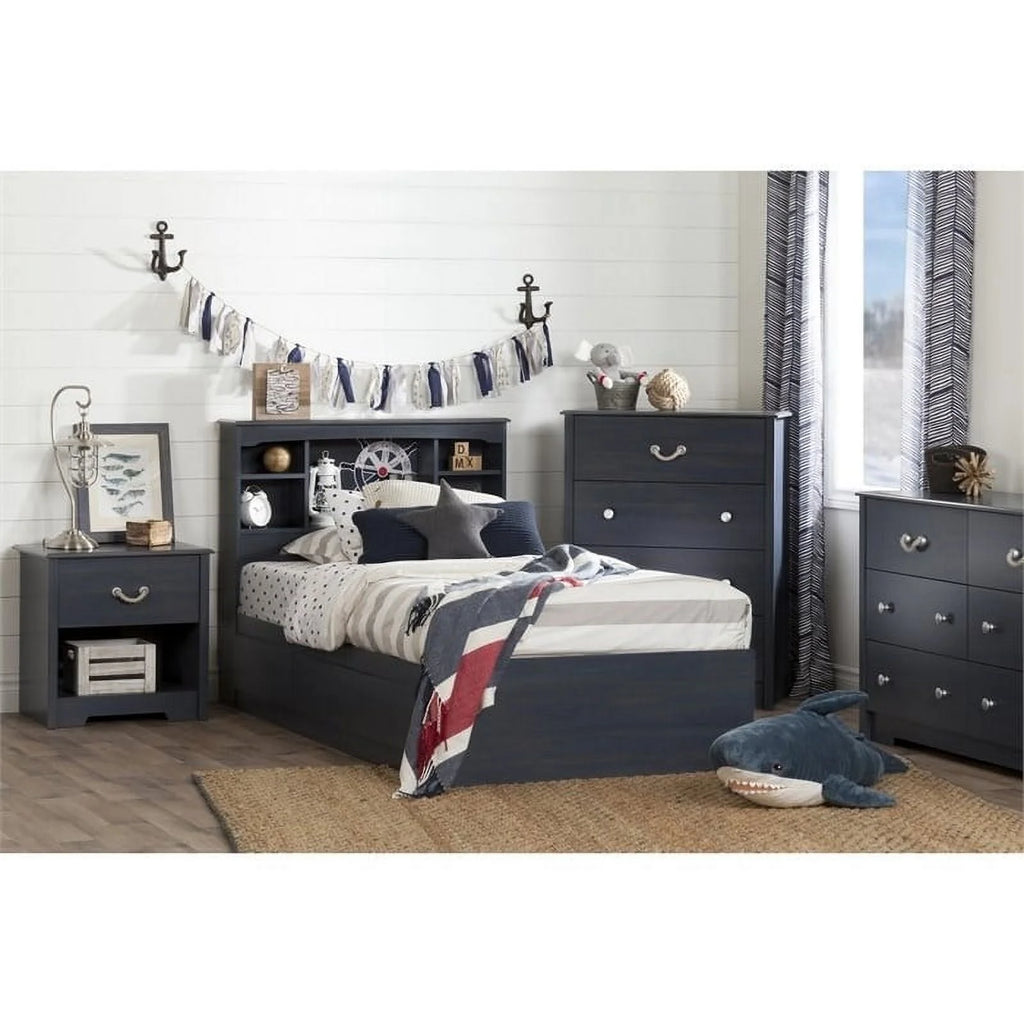 Blue Wood Twin Mates Bed with 3 Drawers H226