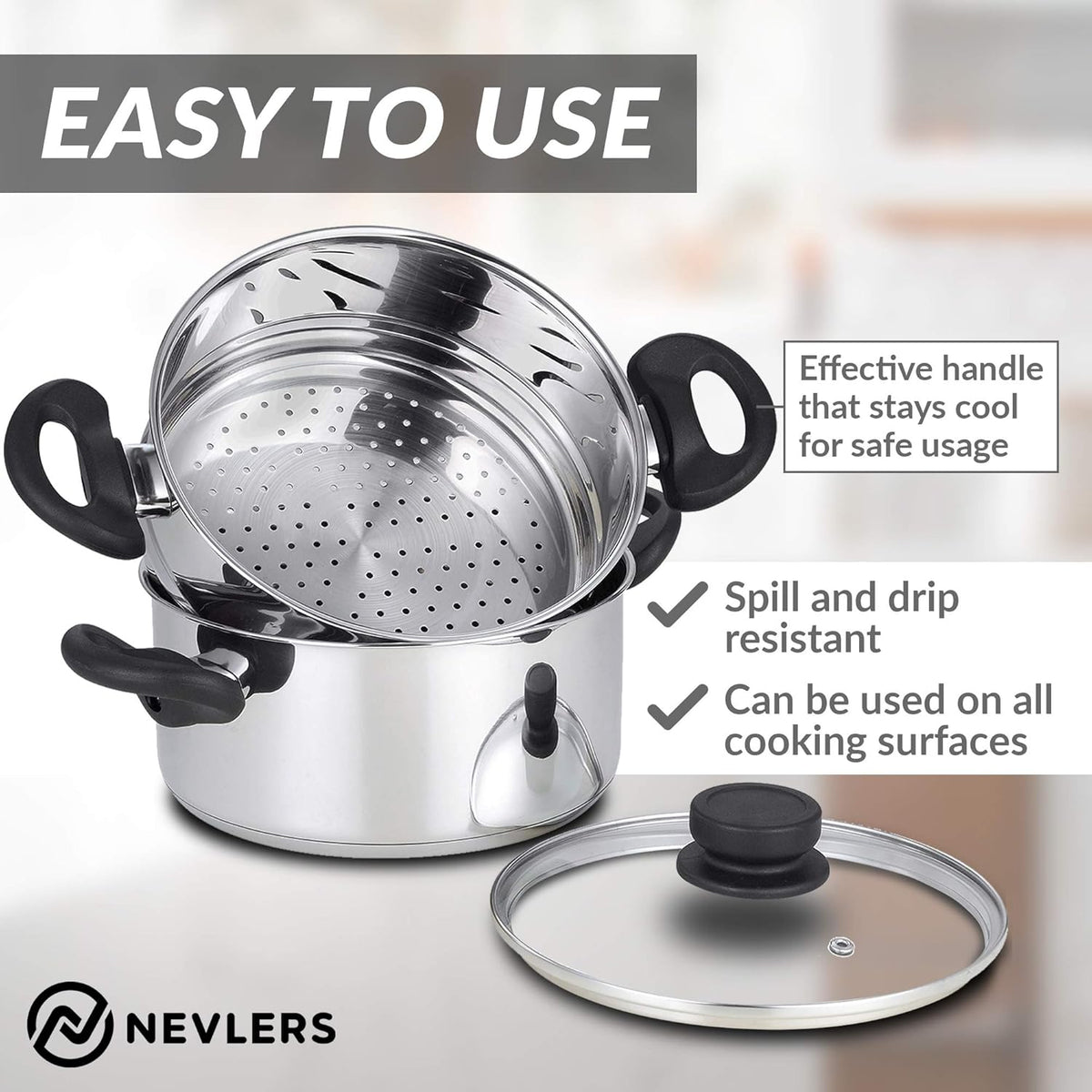 Stainless Steel 3 Quart Steamer Pot with 2 Quart Steamer Insert plus Vented Lid 3 Piece Set F557