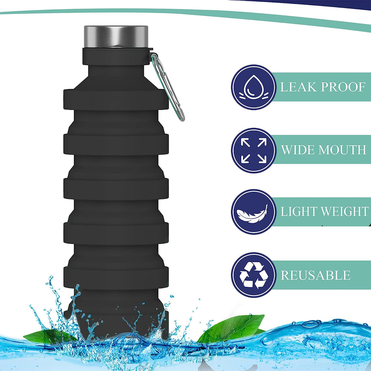 2 Pack Collapsible Silicone Water Bottle F4401