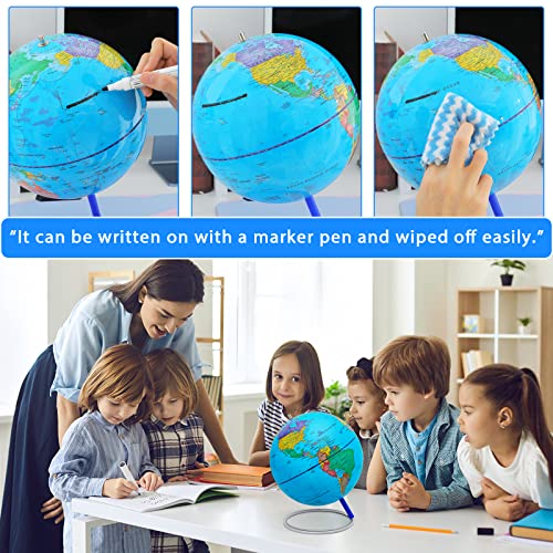 13" World Globe with Stand, Stainless Steel Stand, Blue B16965