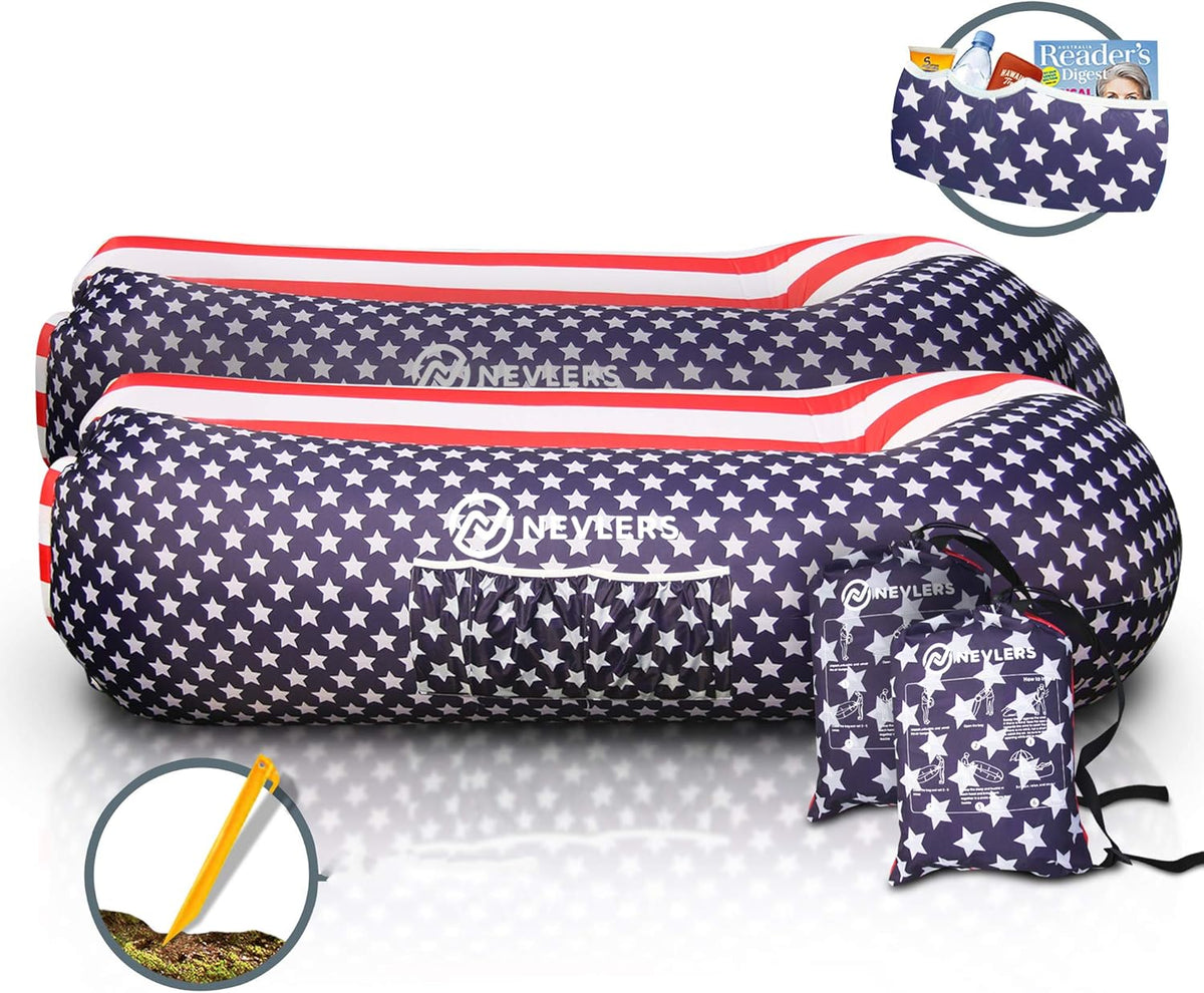 2 Pack Inflatable Loungers with Side Pockets and Travel Bags W97231
